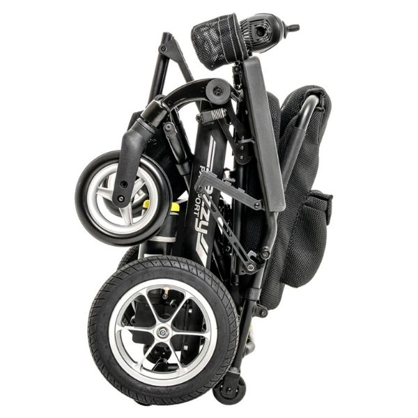 A sleek and modern Pride Jazzy Passport Folding Power Chair, perfect for easy transportation and mobility.