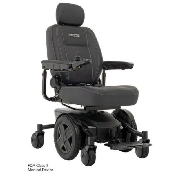 A sleek and modern matte black Pride Jazzy EVO 613 power wheelchair, perfect for stylish mobility and independence.