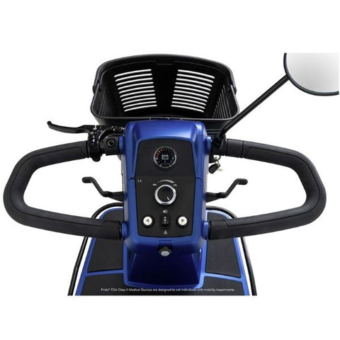 Pride Maxima Heavy Duty 3 Wheel Mobility Scooter in BLUE Tiller View