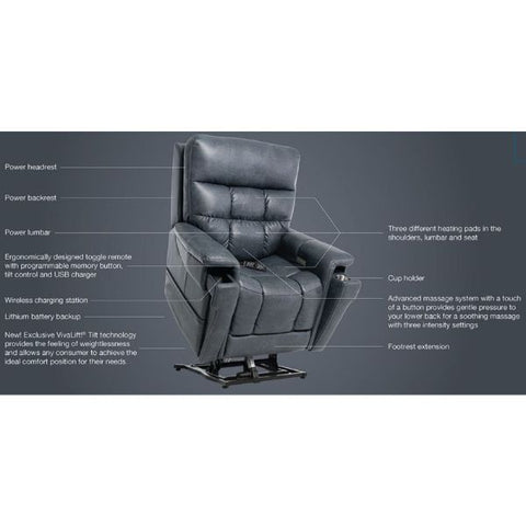 Pride Mobility Viva Lift Ultra Infinite-Position Lift Chair PLR-4955 Capriccio Slate Colorbenefits and features view
