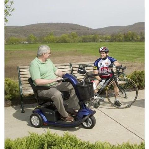 Pride Victory 10 3-Wheel Scooter SC610 Blue Side View with Passenger