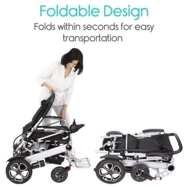 Vive Electric Wheelchair for Adults - Foldable Scooter Wheelchair -  Accessories, Folding Power, Motorized, All Terrain Transport Travel  Mobility Aid