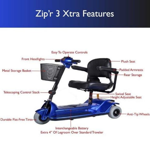 Zip'r Xtra 3-Wheel Travel Mobility Scooter Features View